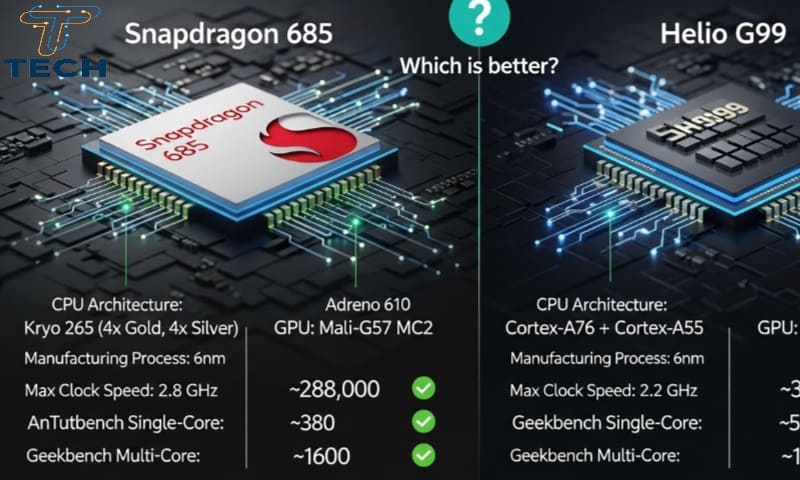 مقارنة بين معالج سناب دراجون 685 و هيليو g99